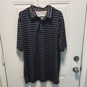 Men's Navy and White Pattern Polo Shirt